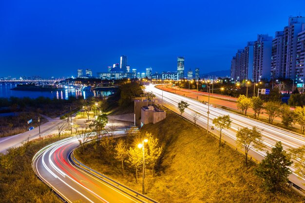 Seoul city skyline at night