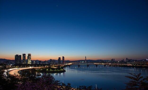 Seoul City Sunrise en han rivier Zuid-Korea