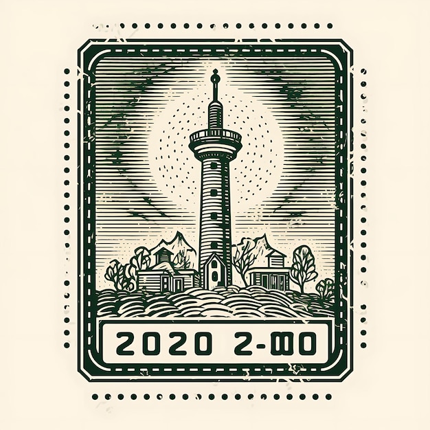 Seoul City With Monochrome Emerald Green Color N Seoul Tower Creative Unique Stamp of Beauty Cities