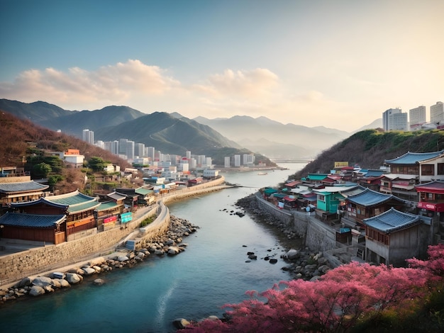 Городской пейзаж Сеула, дизайн корейского наследия, корейская архитектура, корейская традиция, сцена Южной Кореи