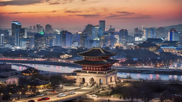 Seoul cityscape at twilight in south korea