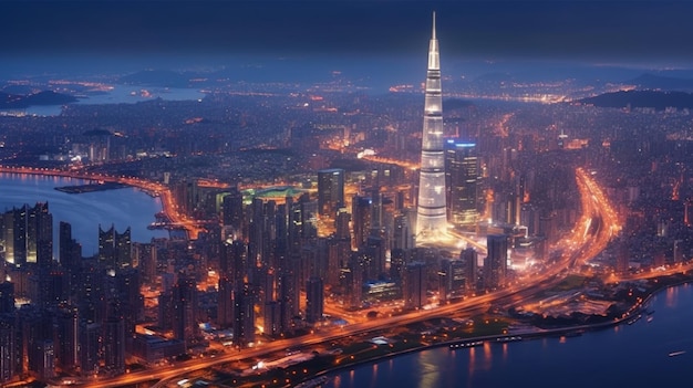 Seoul skyline panorama at night