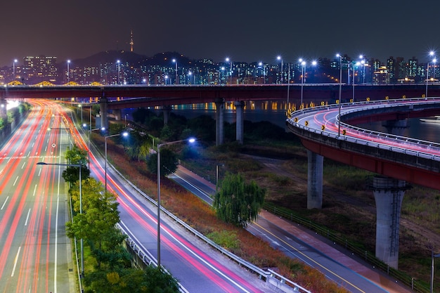 Seoul, South Korea, 05 November 2013:- Seoul city traffic at night