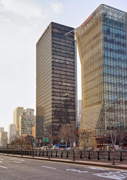 Seoul, South Korea - March 14, 2016: Skyscrapers in Jongno district of Seoul, South Korea