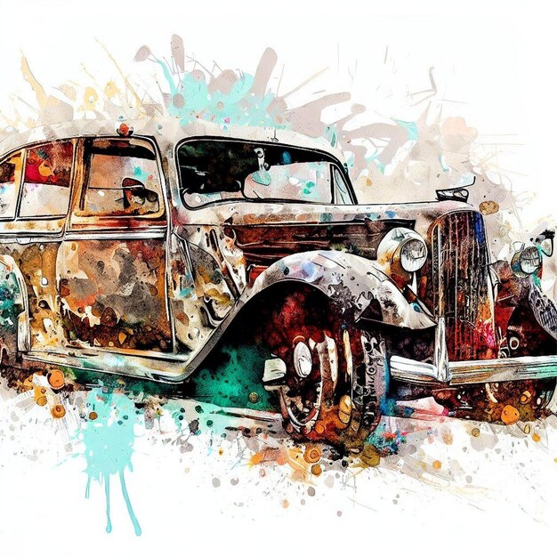 Сепия перекликается с изображением старого автомобиля в современном искусстве соцреализма