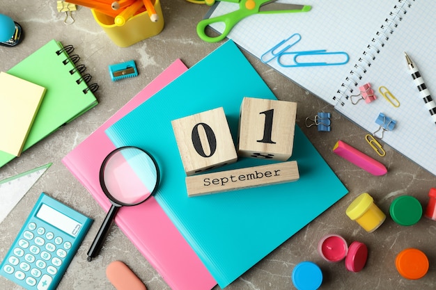 september 1 concept on gray textured background