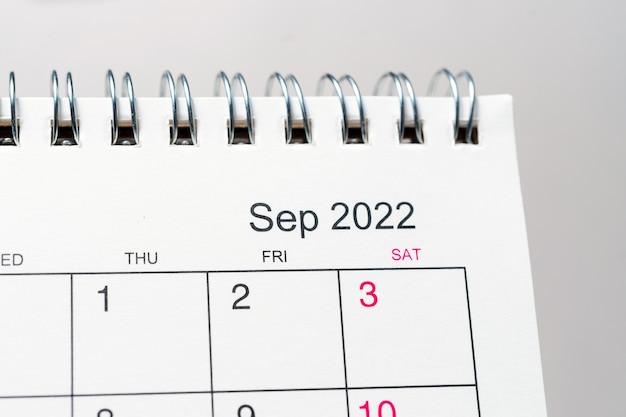 September 2022 on desk calendar close up.