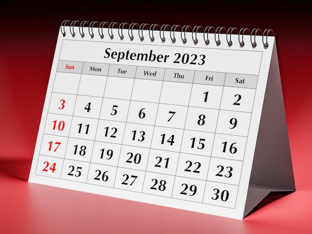 september 2023 Eén pagina van de jaarlijkse business desk maandelijkse kalender 3D-rendering