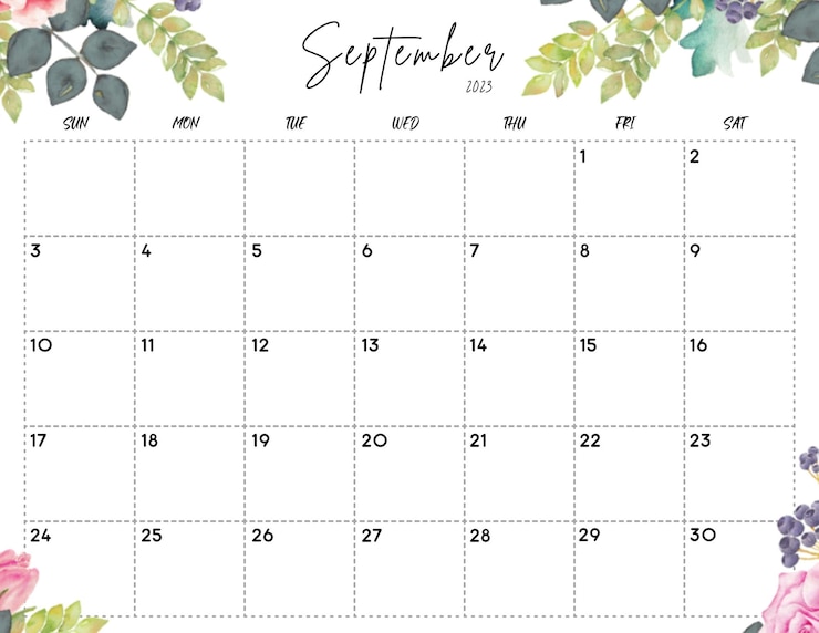 Photo september 2023 watercolor floral calendar