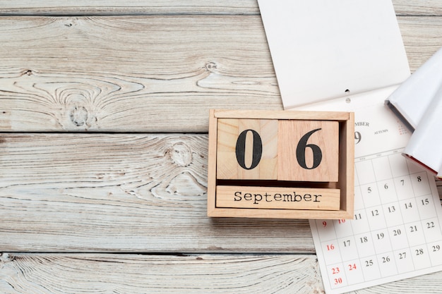 September 6 wooden surface calendar on wooden surface 