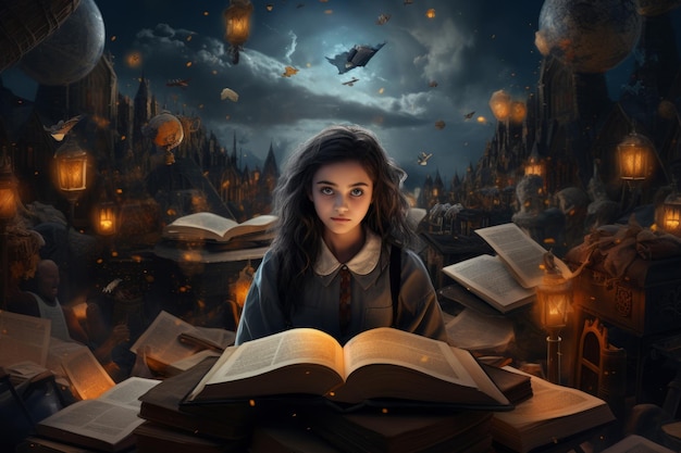 September first girl with book Beautiful illustration picture Generative AI