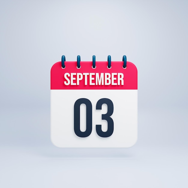 September Realistic Calendar Icon 3D Rendered September 03