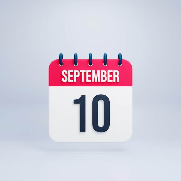 September Realistic Calendar Icon 3D Rendered September 10