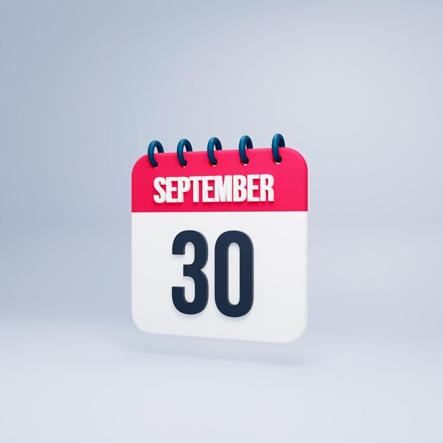 Photo september realistic calendar icon 3d rendered september 30