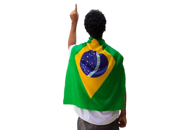 September seven Brazil Independence Day Black man holds Brazilian flag isolated