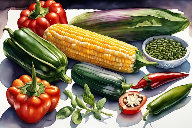 September vegetables painting watercolor style
