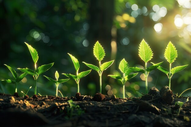 A sequential view of the growth stages of a plant from sprout to bloom