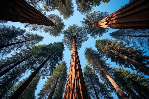 Foto sequoia's in californië gezien van beneden