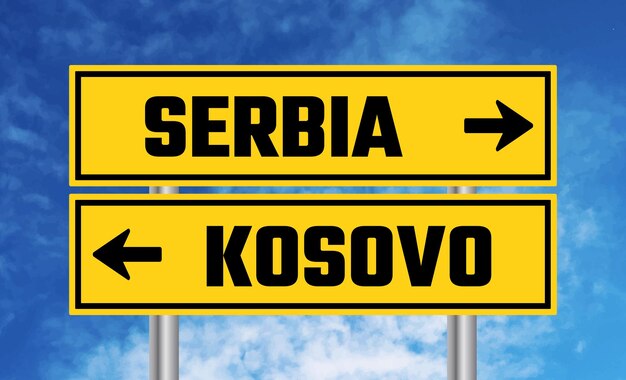 Serbia or kosovo road sign on cloudy sky background