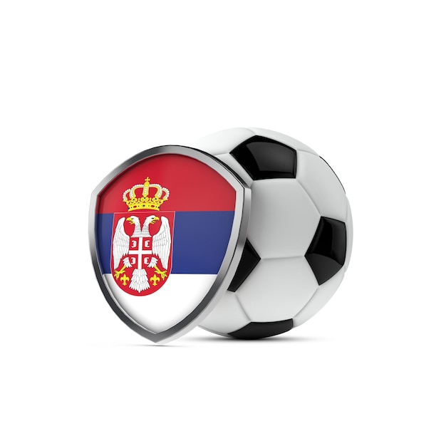 Serbia national flag shield with a soccer ball 3D Rendering