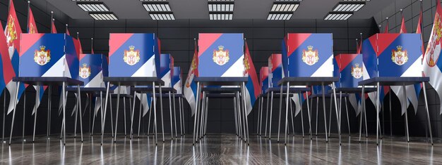 Photo serbia polling station and voting booths with coat of arms election concept 3d illustration