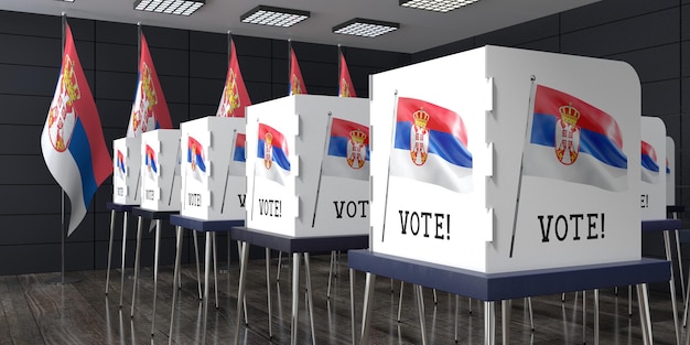多くの投票ブースを備えたセルビア投票所選挙コンセプト 3 D イラスト