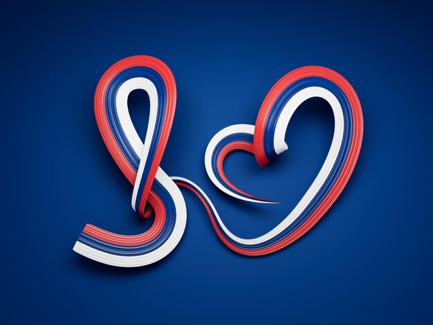 Serbian flag heart shaped ribbon 3d illustration