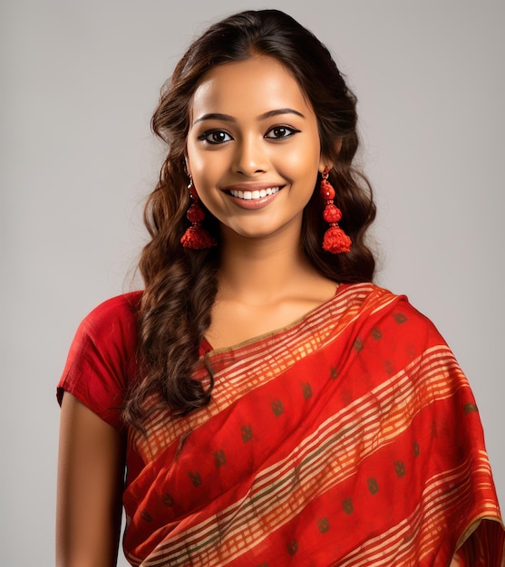 Sereen Indiaas meisje in traditionele Mekhla Chadar belichaamt de Assamese cultuur met elegantie