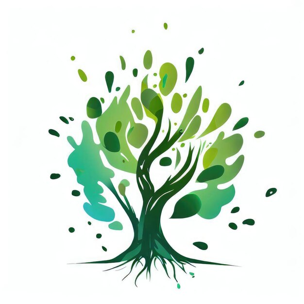 Serenade of Greens Watercolor Illustration of Green Splash Tree Generative AI