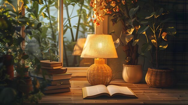 Serenade of Light and Literature in a Cozy Corner Concept Book Nook Reading Light Cozy Atmosphere Serene Ambiance