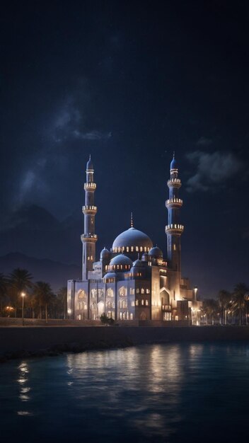 A Serene 4K image featuring an iconic mosque at night