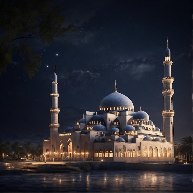 A Serene 4K image featuring an iconic mosque at night