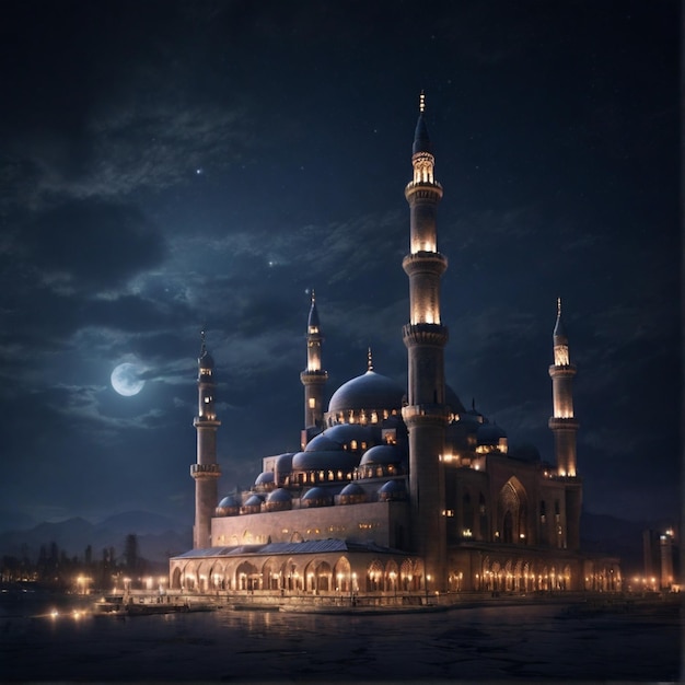 A Serene 4K image featuring an iconic mosque at night