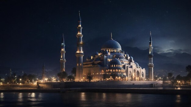 A Serene 4K image featuring an iconic mosque at night