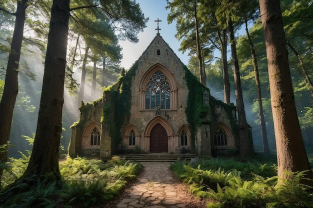 Photo serene abbey in forest light