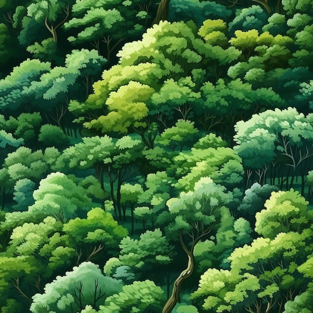 사진 푸른 숲의 조용하고 매혹적인 무결한 패턴 위에서 숨막히는 공중 풍경