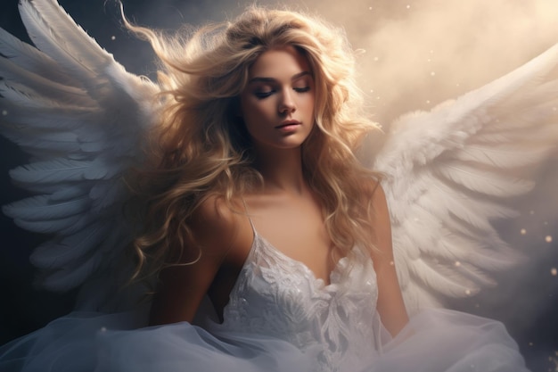 고요한 천사 천국 여자 종교 날개 가상 인물 아이 생성