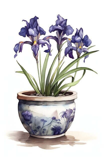 Serene aquarel illustratie van Japanse Iris voor kalmerende Home Decor generatieve AI