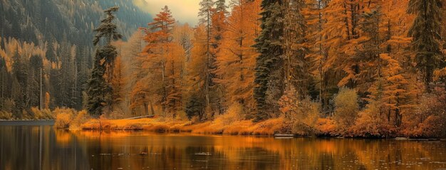 황금 숲 의 풍경 을 담은 조용 한 가을 호수