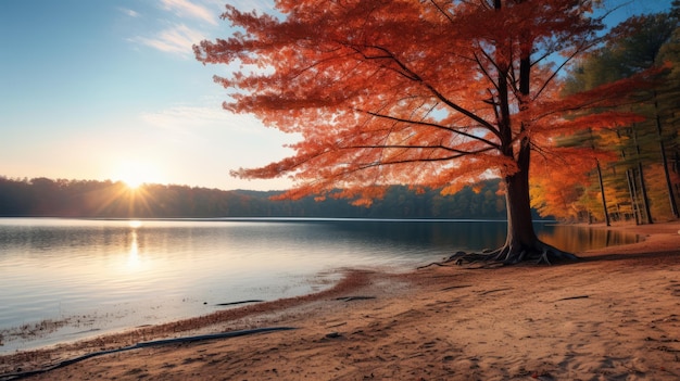 Serene Autumn Landscape Vibrant Colors And God Rays