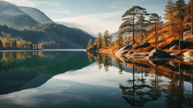 Photo serene autumn landscapes of obersee istria ussr dark turquoise and light amber