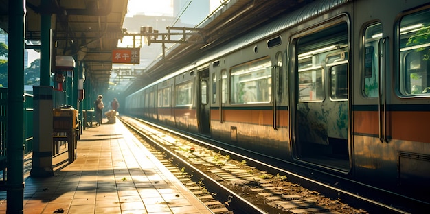 地元の鉄道駅でやかな秋の朝