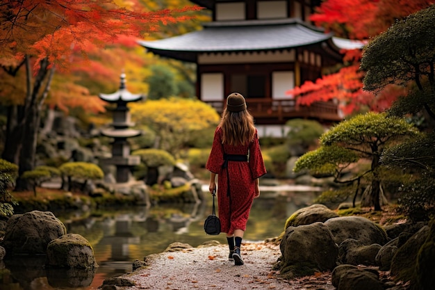 Serene Autumn Stroll in Kyoto's Traditional Temple Garden