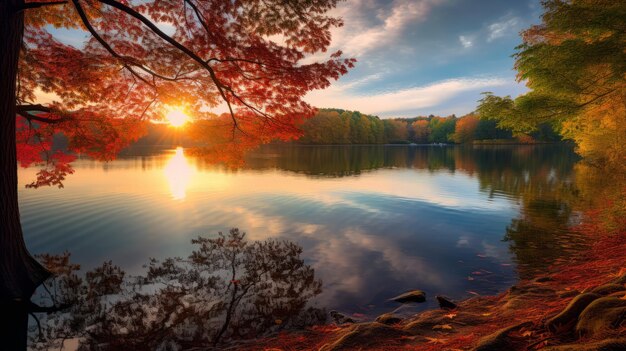 Photo serene autumn sunset captured with canon eos 5d mark iv