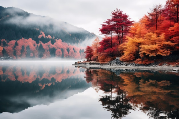 Serene autumnal landscape with vibrant foliage in the countryside