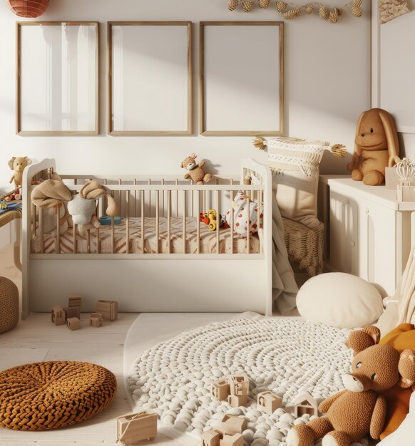 Photo serene baby room mockup interior for wall art