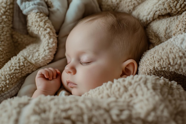 Serene baby slaapt diep gewikkeld in een zachte textuur deken
