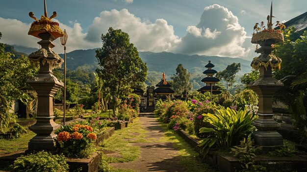 Serene balinese landscape with pura temple