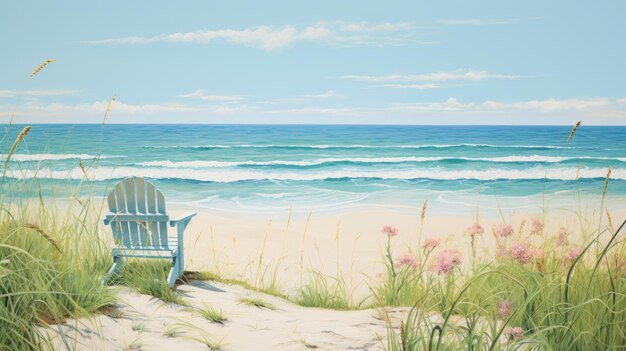 Photo serene beach painting with chairs in pastel colors