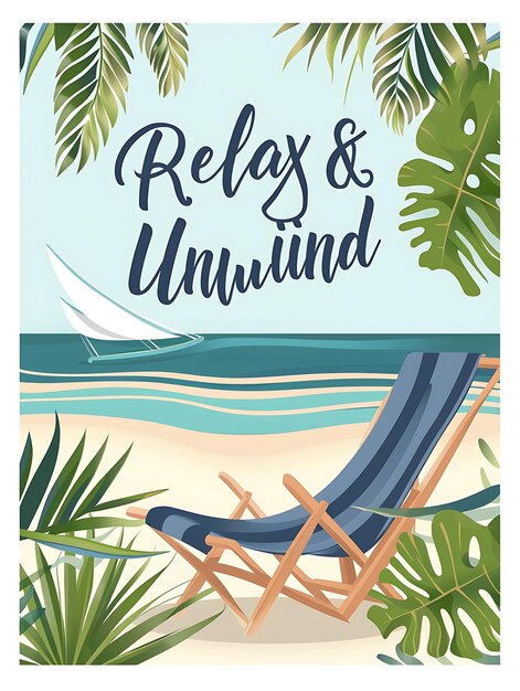 写真 ビーチチェアフレームとテキスト関連イラストのセリーヌビーチポストカード ヴィンテージポストカード装飾